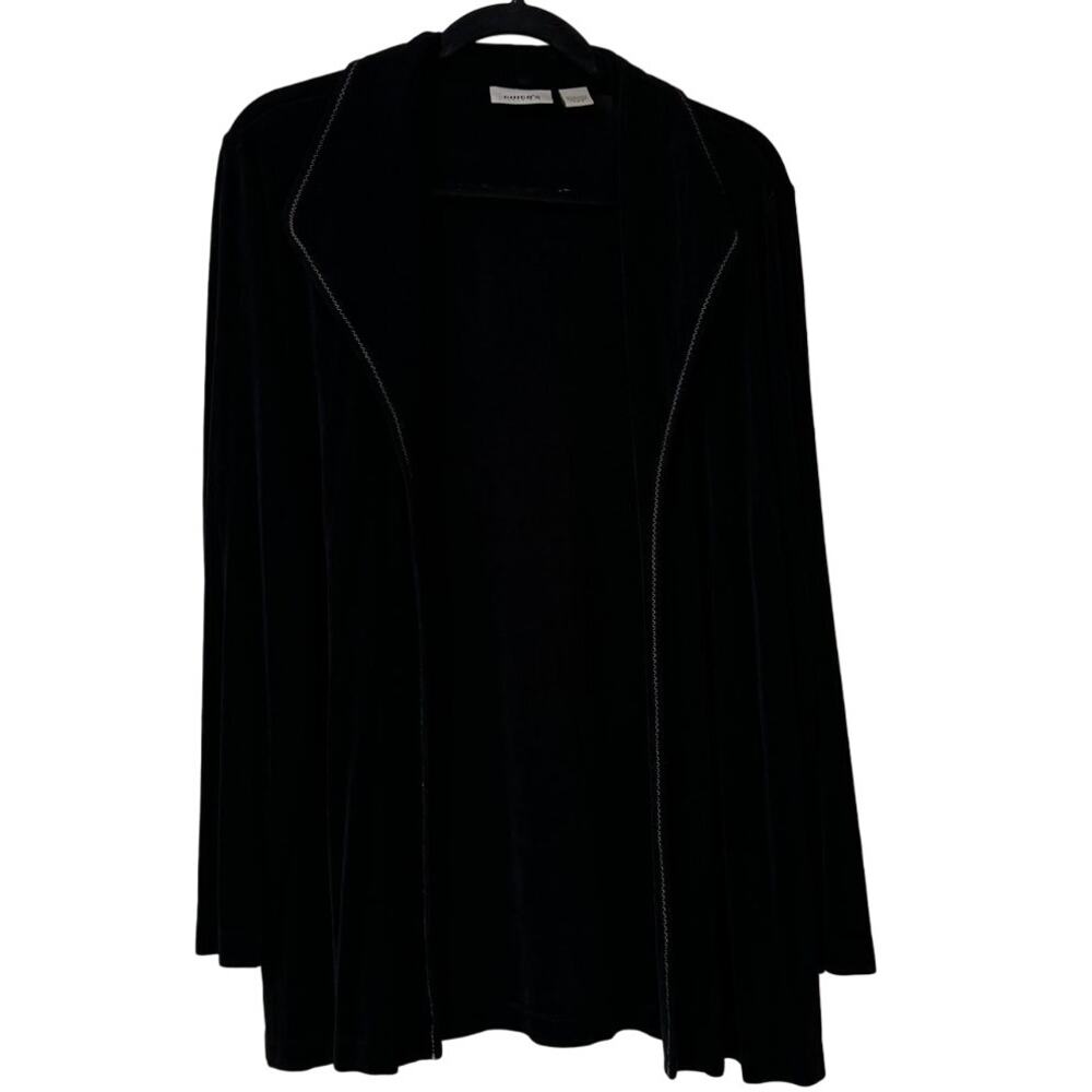 Chico's Travelers Size 2 (Large 12) Black Open Cardigan Jacket Accent Stitching